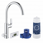 Смеситель для кухни GROHE Blue Pure Eurosmart, без электроники с C-образным изливом, для подачи смешанной и фильтрованной воды, с головкой для фильтра и счетчиком, хром (30383000) — фото, характеристики, купить в EJSK-CLIMBO