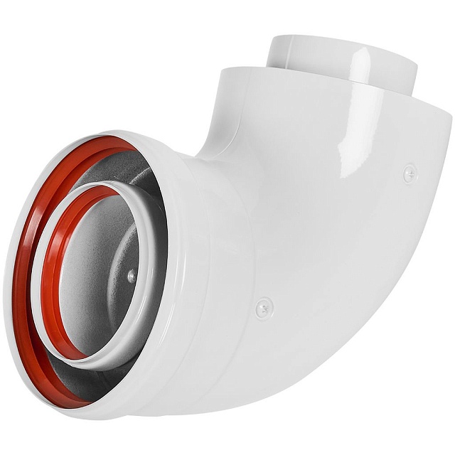 STOUT SCR-8125-250001 STOUT Адаптер подключения 90° традиц. коакс. D80(п-м)/125(п-м) (хомут, накладки декоративные) — фото, характеристики