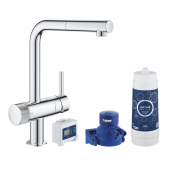 Смеситель для кухни GROHE Blue Pure Minta, без электроники с L-образным выдвижным изливом, для подачи смешанной и фильтрованной воды, с головкой для фильтра и счетчиком, хром (30382000) — фото, характеристики, купить в EJSK-CLIMBO