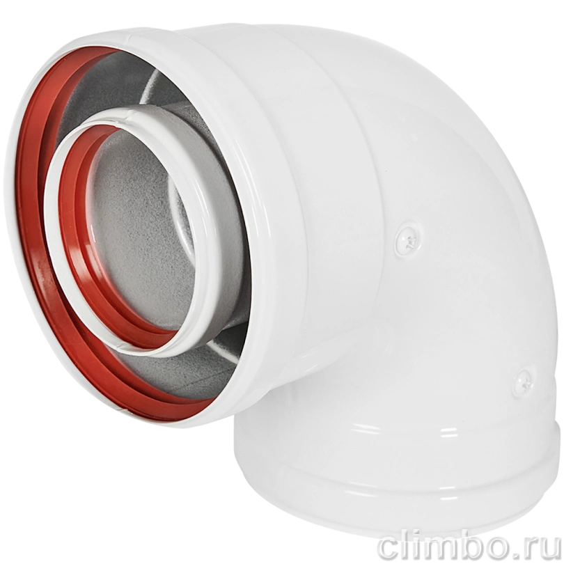 Отвод 90° традиционный коаксиальный ROMMER D60(м-м)/100(м-м) — фото, детали конструкции