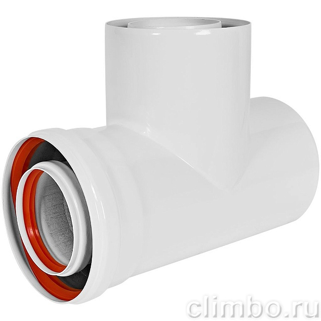 STOUT SCR-8125-000002 STOUT Конденсатоотводчик Т-образный традиц. коакс. D80(п-м)/125(п-м) с заглушкой и патрубком — фото, детали конструкции