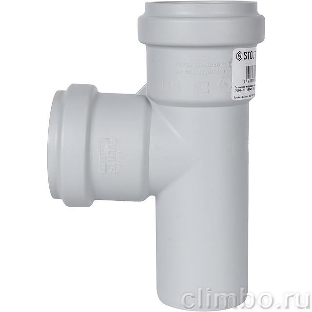 Тройник канализационный бесшумный STOUT D58x58/ 87,5° — фото, детали конструкции