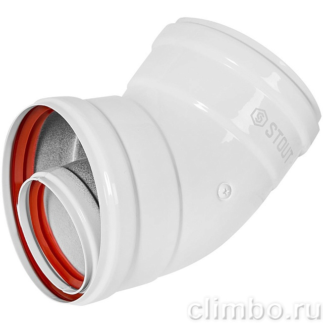 STOUT Отвод 45° традиц. коакс. D60(м-м)/100(м-м) — фото, детали конструкции
