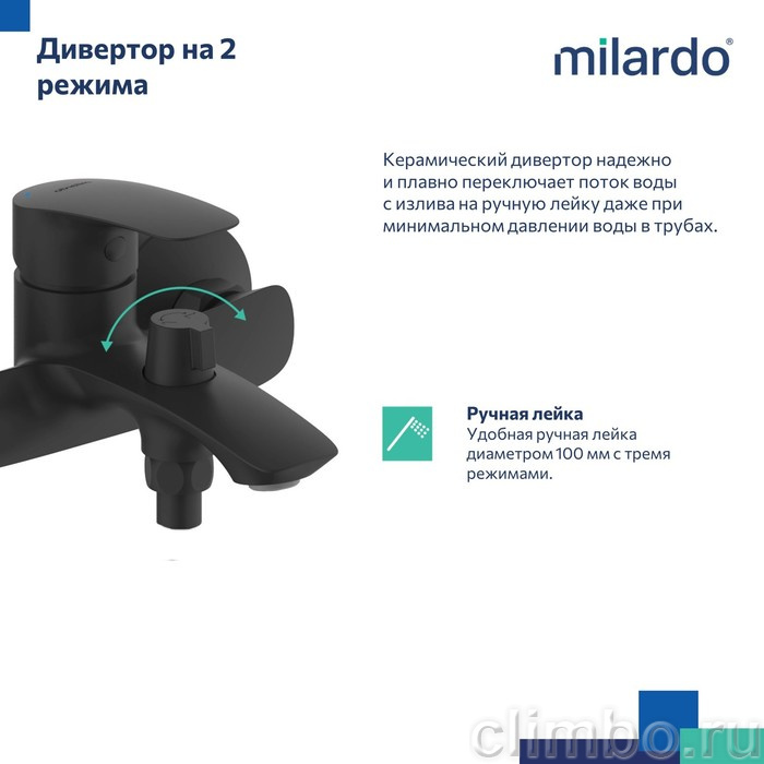 Смеситель для ванны, черный матовый, Rora, Milardo, RORBL00M02 — фото товара