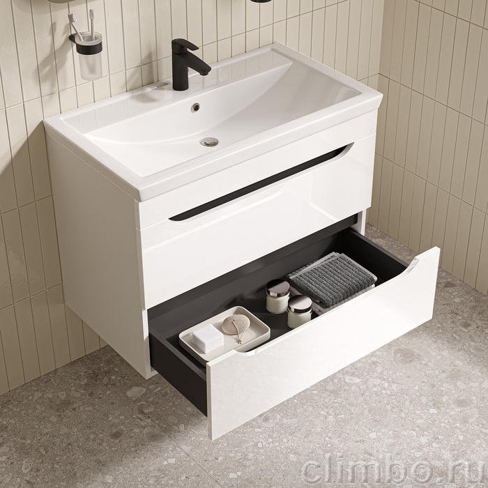 Тумба с умывальником, подвесная, 80 см, белый, Рэй (Ray), IDDIS, RAY80W0i95K подходит умыв. 4078000i28 — фото, детали конструкции