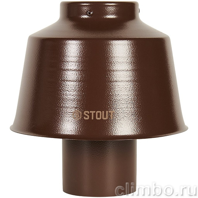 STOUT Оголовок вертикальный с ветрозащитой традиц. D80(п) КОРИЧНЕВЫЙ широкий — фото, детали конструкции