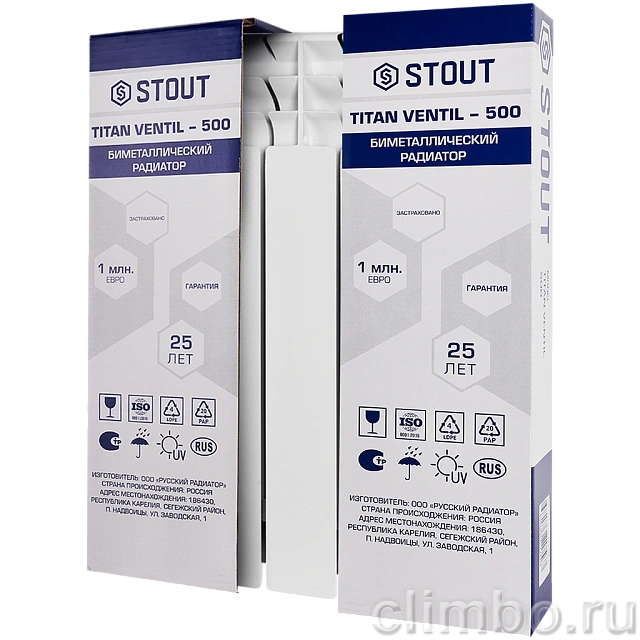 Радиатор биметаллический STOUT TITAN VENTIL 500 4 секции нижнее правое подключение — фото, детали конструкции
