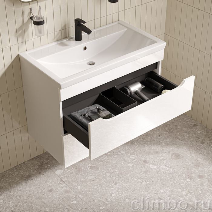 Тумба с умывальником, подвесная, 80 см, белый, Рэй (Ray), IDDIS, RAY80W0i95K подходит умыв. 4078000i28 — фото, детали конструкции