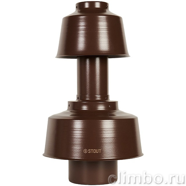 STOUT Оголовок вертикальный с ветрозащитой конденсац. коакс. D80(п)/125(п) КОРИЧНЕВЫЙ широкий — фото, детали конструкции