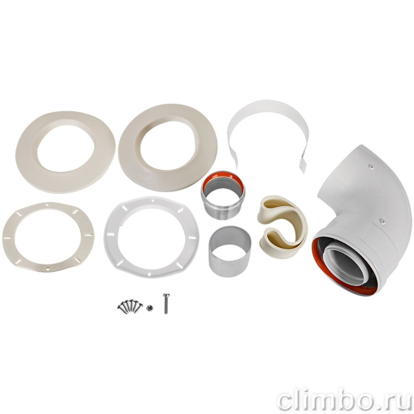 Начальный участок традиционный ROMMER RCA-6010 90° универсальный коаксиальный D60(м-м)/100(п-м) (кроме Immergas и Navien Deluxe 75/100 стар.) однонаправленный — фото, детали конструкции
