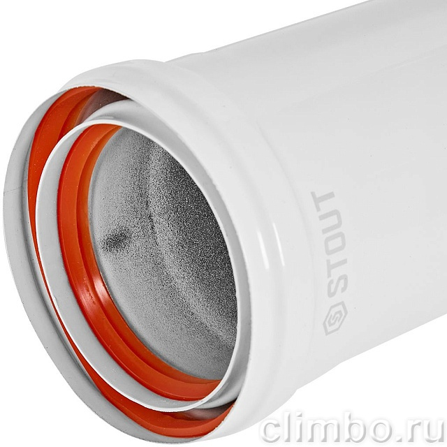 STOUT Удлинитель дымохода утепленный традиц. D80(п-м), L2000 (газоход до 185 градусов) — фото, детали конструкции