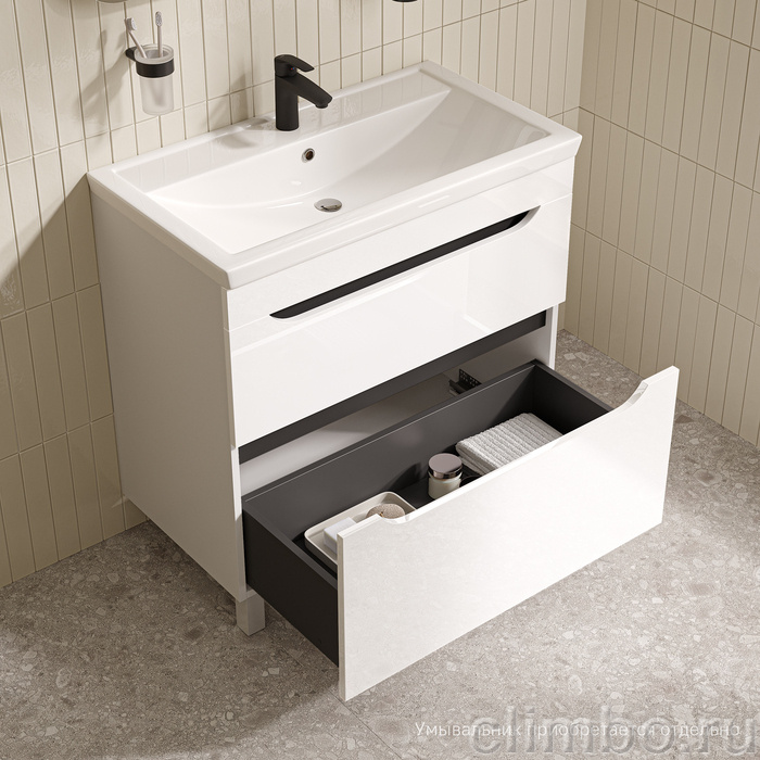 Тумба напольная, 80 см, белый, Рэй (Ray), IDDIS, RAY80WFi95 подходит умыв. 4078000i28 — фото, детали конструкции