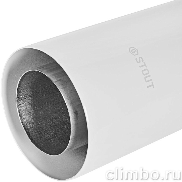 STOUT Горизонтальный проход через стену с наконечником традиц. коакс. D80(п)/125(п), L750 (без декоративных накладок, рабочая длина 680мм) — фото, детали конструкции