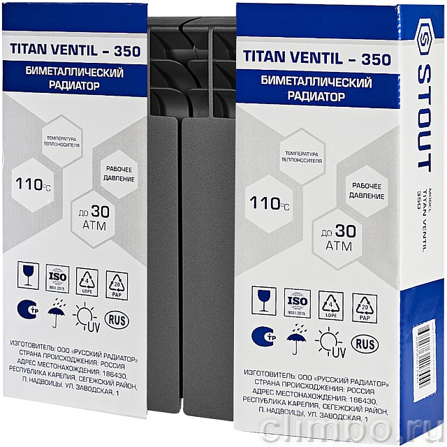 Радиатор биметаллический нижнее правое подключение STOUT TITAN VENTIL 350 6 секций (графит RAL 7024) — фото, детали конструкции
