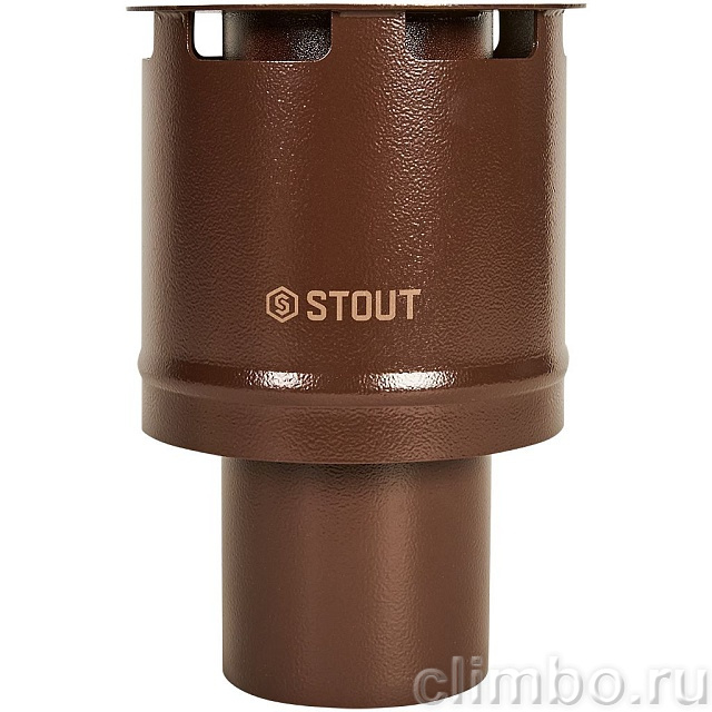 STOUT Оголовок вертикальный с ветрозащитой сварной традиц. D80(п) КОРИЧНЕВЫЙ узкий — фото, детали конструкции