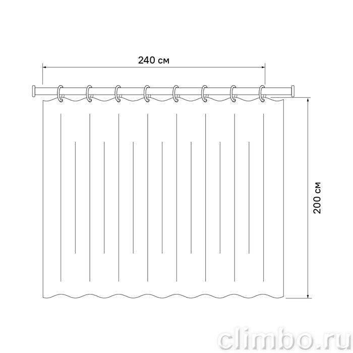 P10PE24i11, Штора для ванной, 200x240 см, полиэтилен (PE), серый, ID — фото, детали конструкции