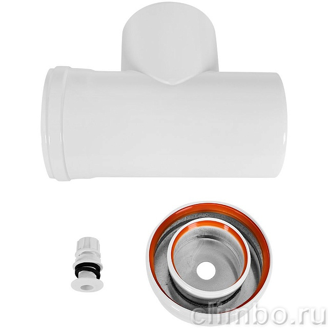 STOUT SCR-8125-000002 STOUT Конденсатоотводчик Т-образный традиц. коакс. D80(п-м)/125(п-м) с заглушкой и патрубком — фото, детали конструкции