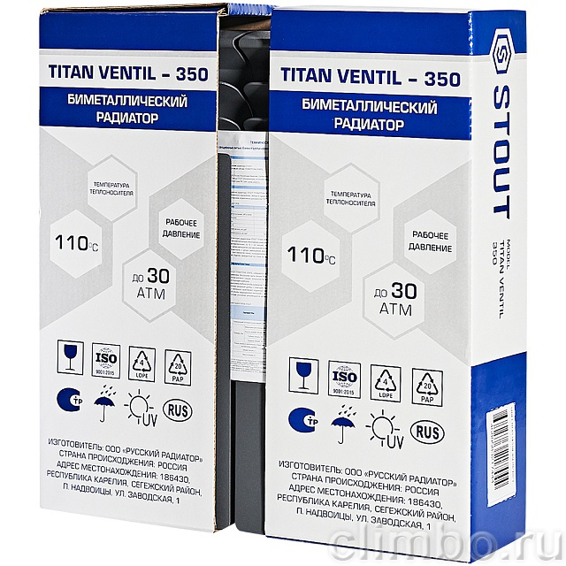 Радиатор биметаллический нижнее правое подключение STOUT TITAN VENTIL 350 4 секции (графит RAL 7024) — фото, детали конструкции