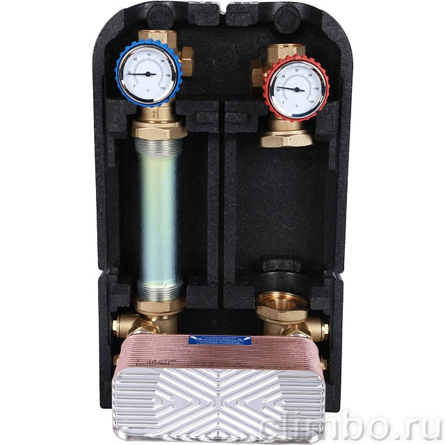 Насосная группа STOUT SDG-0038 с теплообменником 34 пластины, без насоса в теплоизоляции — фото, детали конструкции