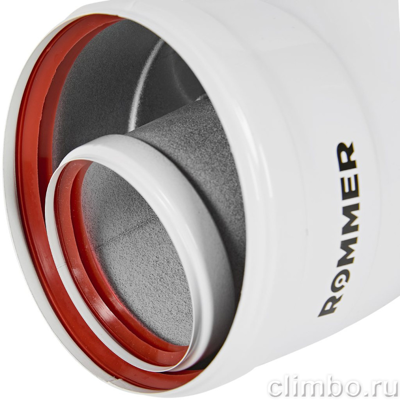 Отвод промежуточный ROMMER INOX Line традиционный коаксиальный D60/100, 45 гр. (мама/папа) — фото, детали конструкции