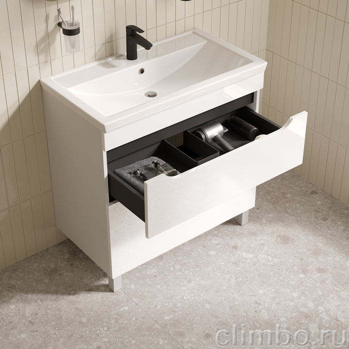 Тумба с умывальником, напольная, 80 см, белый, Рэй (Ray), IDDIS, RAY80WFi95K подходит умыв. 4078000i28 — фото, детали конструкции