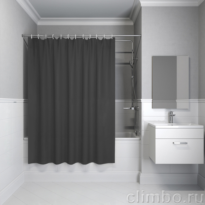 Штора для ванной, 200x180 см, PE, темно-серый,  IDDIS, P03PE18i11 — фото товара