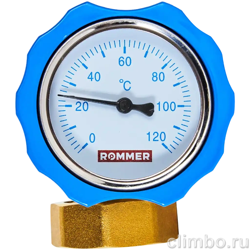 Клапан запорный латунный ROMMER ВР 1 с НГ для подключения насоса ВР 1 1/2 и обратным клапаном, синяя ручка — фото, детали конструкции