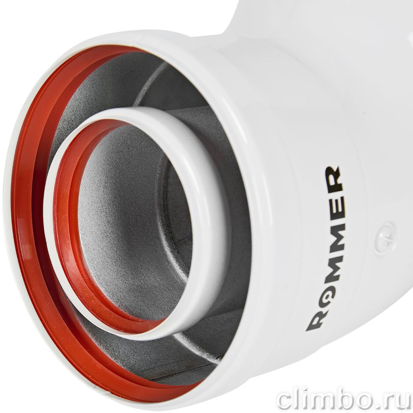 Отвод промежуточный ROMMER INOX Line традиционный коаксиальный D60/100, 90 гр. (мама/папа) — фото, детали конструкции