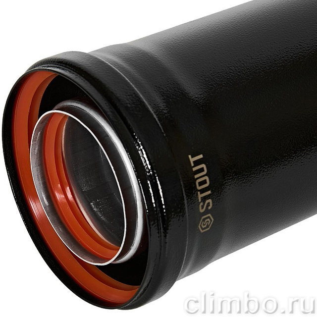 STOUT Удлинитель дымохода традиц. коакс. D80(п-м)/125(п-м), L1000, ЧЕРНЫЙ — фото, детали конструкции