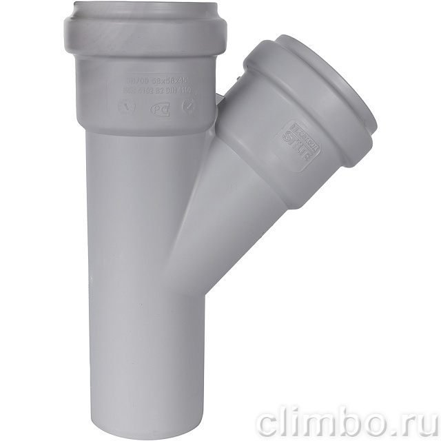 Тройник канализационный бесшумный STOUT D58x58/ 45° — фото, детали конструкции