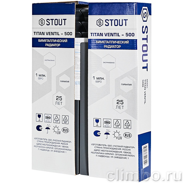 Радиатор биметаллический нижнее правое подключение STOUT TITAN VENTIL 500 4 секции (графит RAL 7024) — фото, детали конструкции