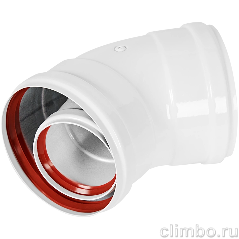 Отвод 45° традиционный коаксиальный ROMMER D60(м-м)/100(м-м) — фото, детали конструкции