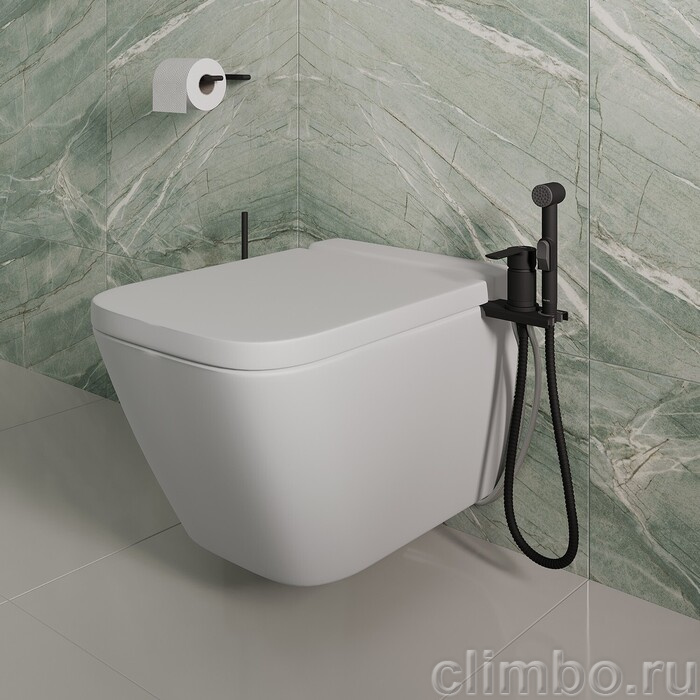 Смеситель с гигиеническим душем с установкой на унитаз, черный матовый, Тайди (Tidy), Milardo, 001BL00M08 — фото, детали конструкции